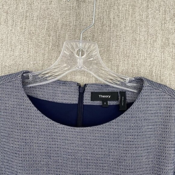 Theory Dress Women Size 8 Blue Albita WR Meterie Fit & Flare Short Sleeve Mini - Picture 5 of 12